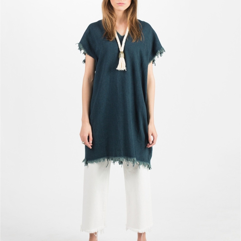 Simon Miller Alawa Dress Indigo Blue Frayed Tunic V-Neck Size 1 Small USA